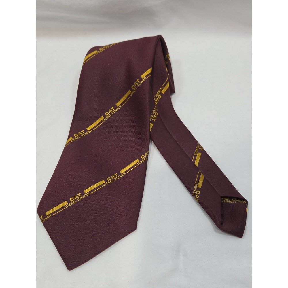 Caterpillar Inc Cat Diesel Power Mens Tie Vintage Burgundy And Yellow Tee-Dee
